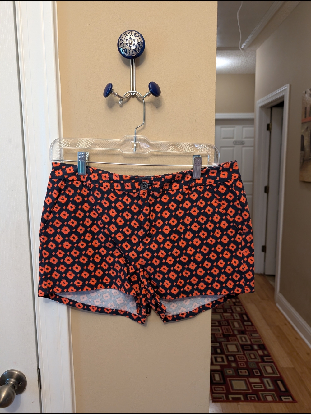 BeBop Navy & Orange Geometric High Waist Shorts